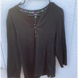 Lauren Black Fashion Top Shirt With Gold Buttons Women’s M NWT